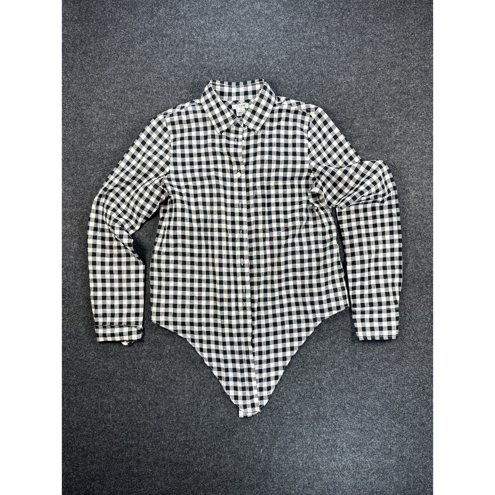 J. Crew Womens Black & White Checkered ButtonUp Long Sleeve Tie Hem Shirt Sz XXS